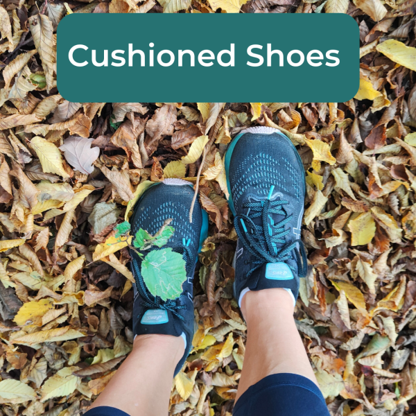 Cushioned shoes on leaves